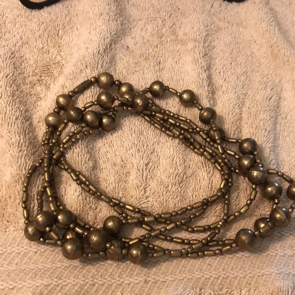 Vintage Three Strand Brass Beaded 15” Barrel Clasp Necklace - Picture 2 of 5